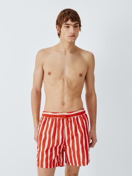John Lewis Classic Stripe Print Swim Shorts, Red Clay