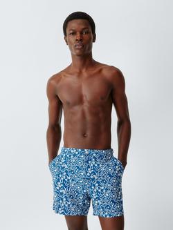 John Lewis Wild Rose Print Tailored Swim Shorts, Nouvean Blue, Nouvean Blue