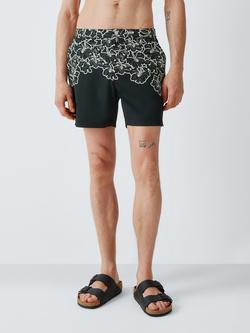 John Lewis Tailored Floral Monogram Print Swim Shorts, Black Multi - view 2, Black Multi