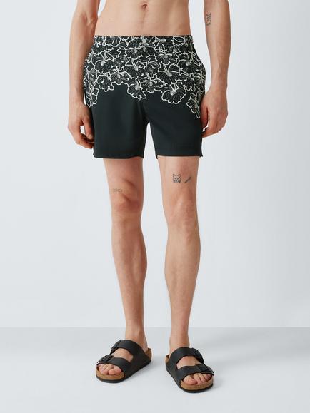 John Lewis Tailored Floral Monogram Print Swim Shorts, Black Multi - view 2, Black Multi