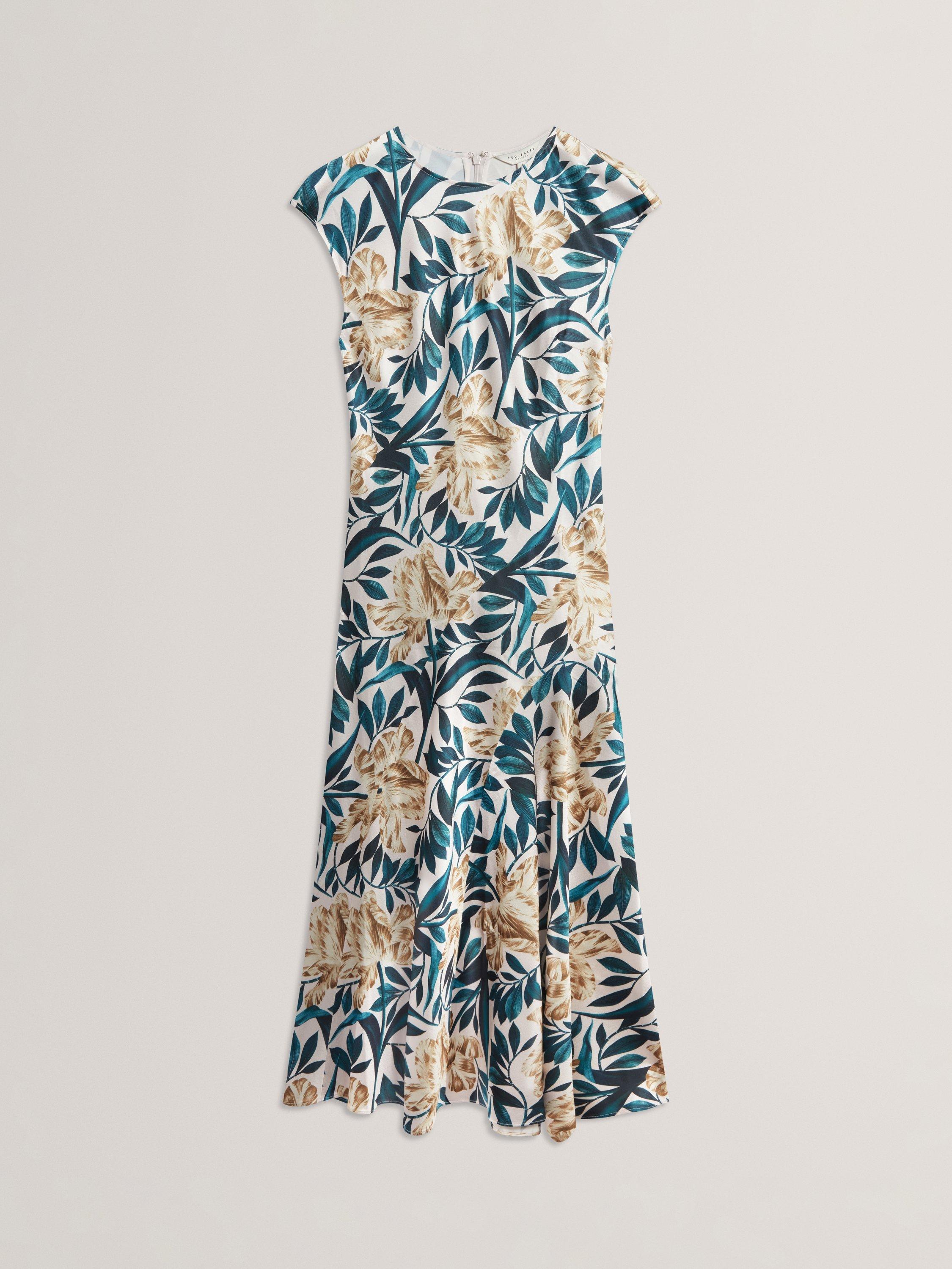 Product image 4 of 7, which shows Ted Baker Aibee Cap Sleeve Floral Print Midi Dress, Multi, 8