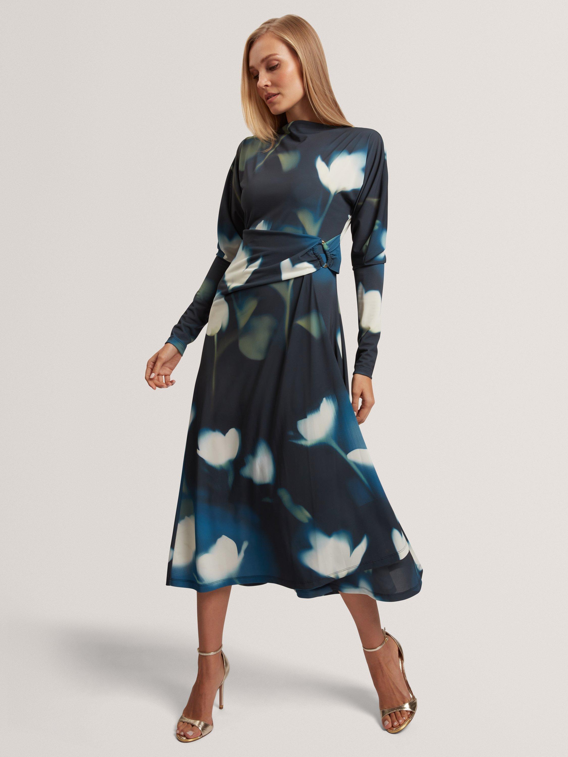 Product image 1 of 7, which shows Ted Baker Talhaaa Floral Print Midi Wrap Dress, Blue Multi, 8