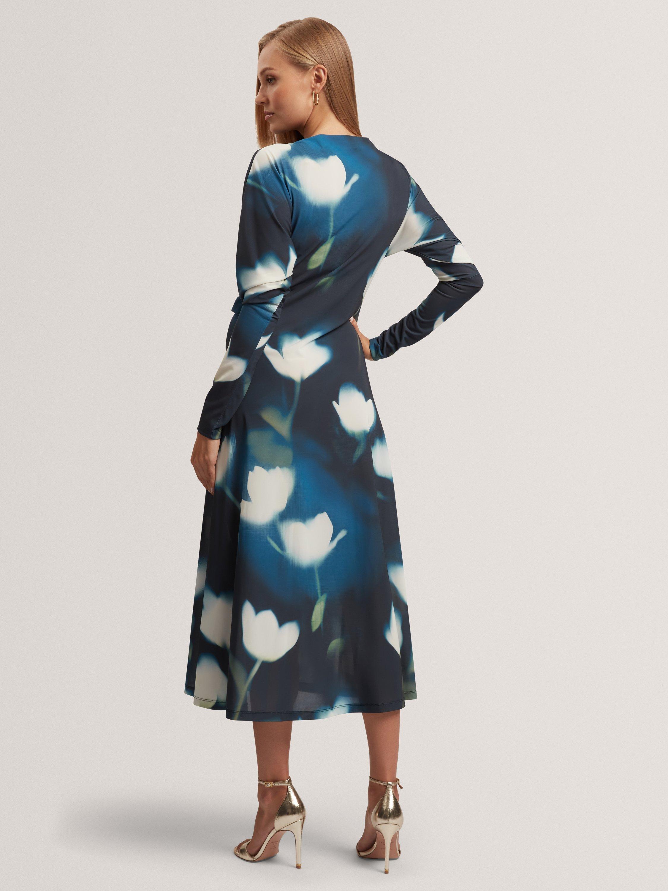 Product image 3 of 7, which shows Ted Baker Talhaaa Floral Print Midi Wrap Dress, Blue Multi, 8
