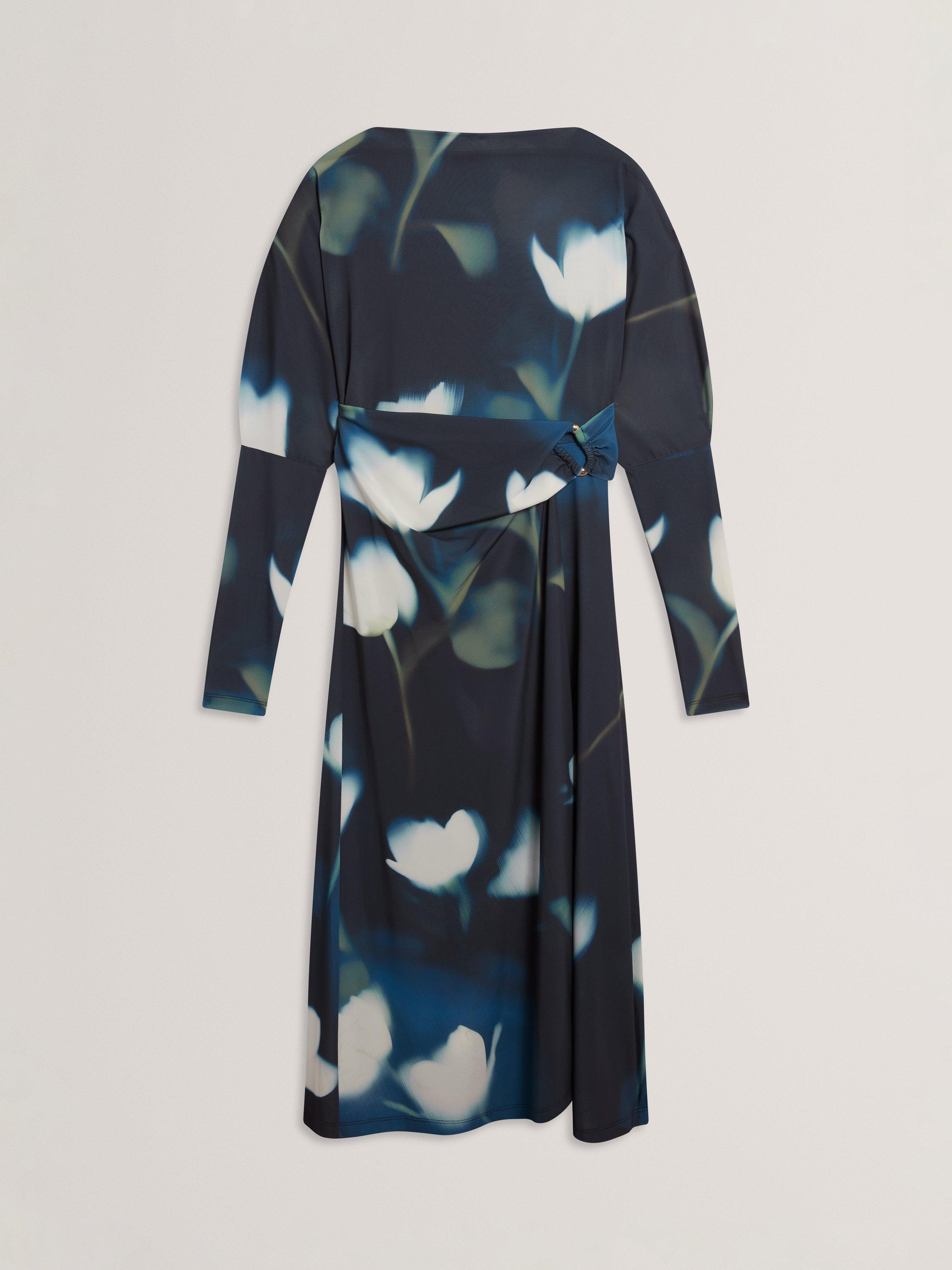 Product image 4 of 7, which shows Ted Baker Talhaaa Floral Print Midi Wrap Dress, Blue Multi, 8