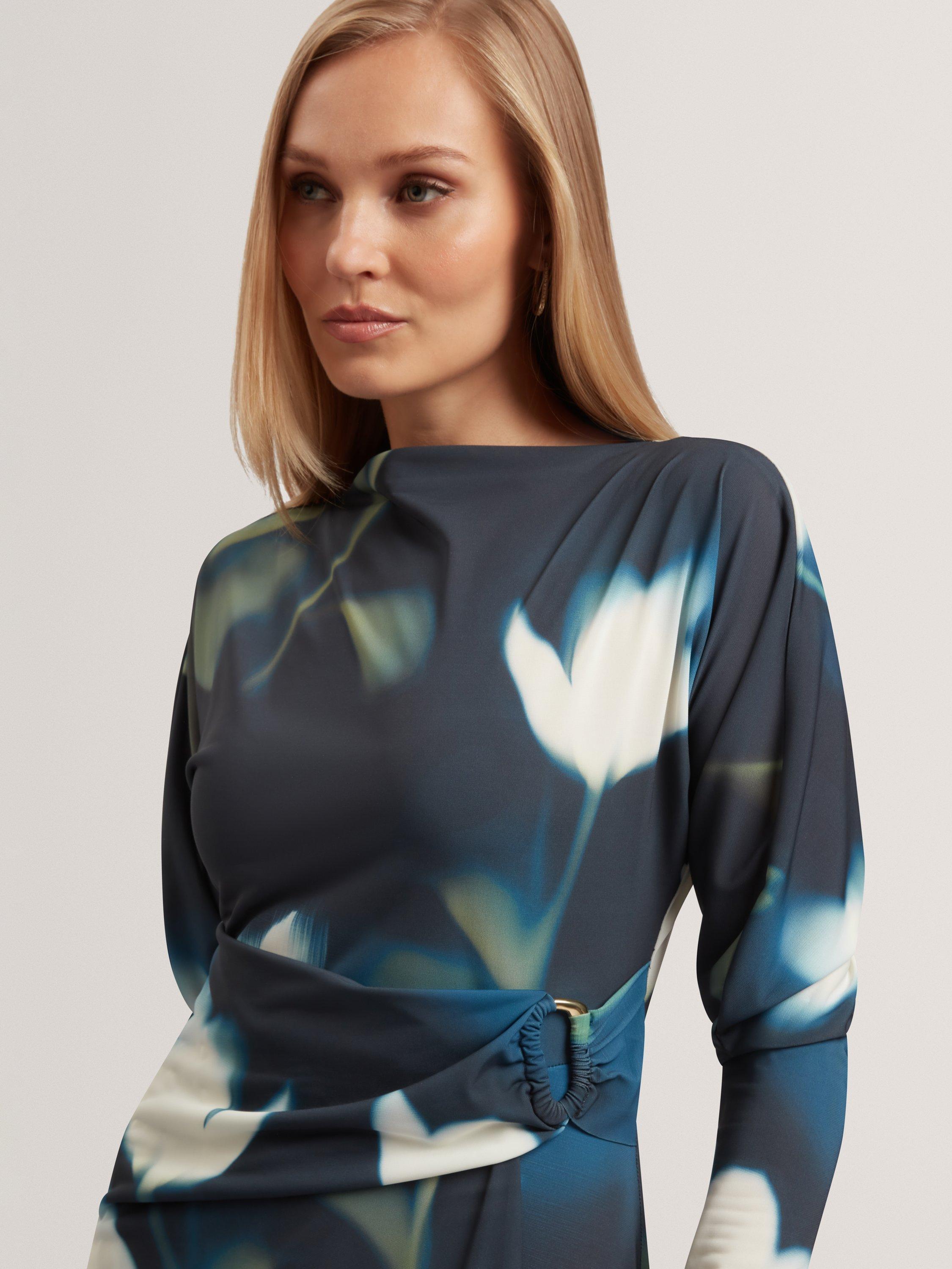 Product image 7 of 7, which shows Ted Baker Talhaaa Floral Print Midi Wrap Dress, Blue Multi, 8