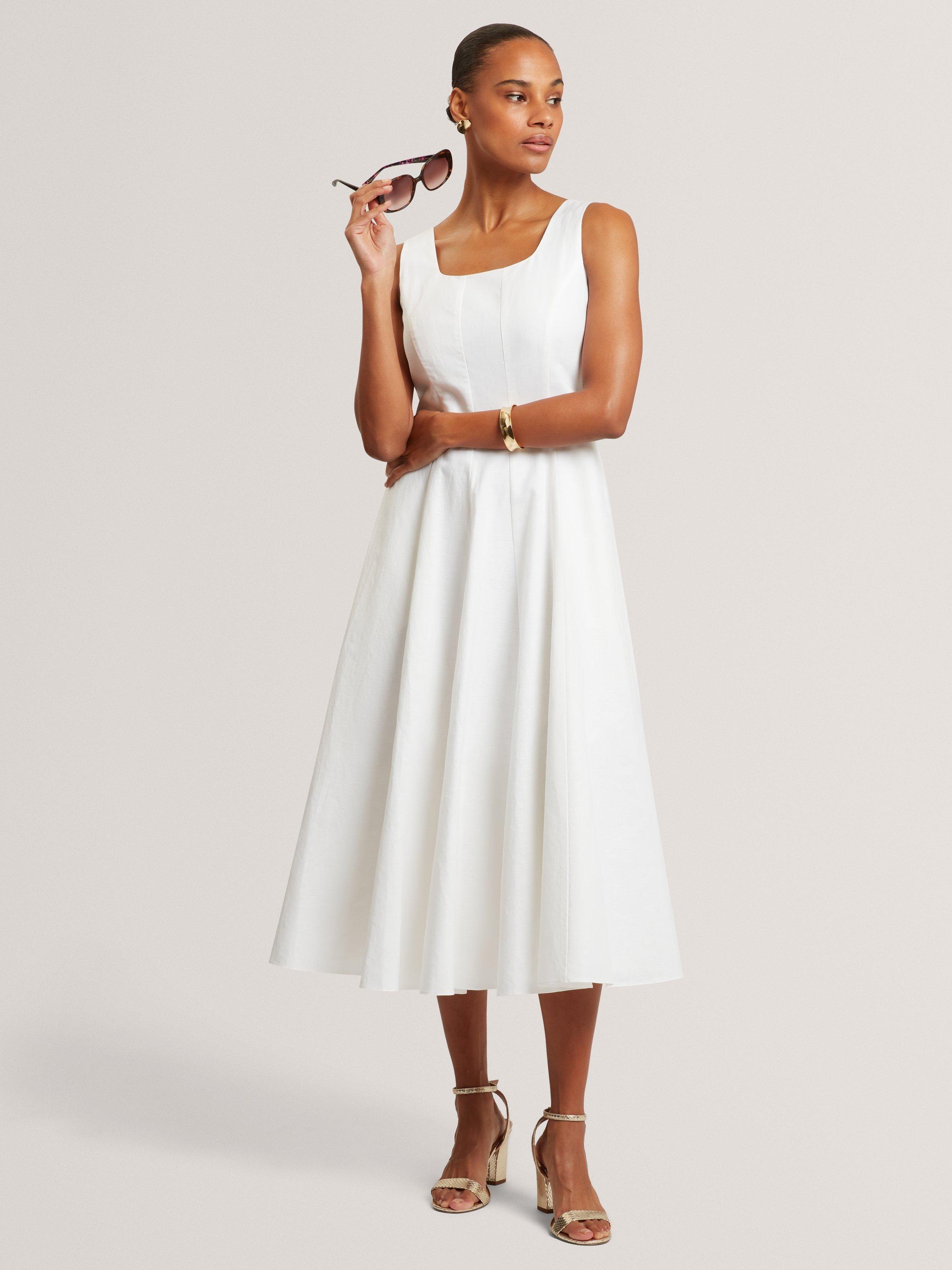 ted baker london white dress Womens Dresses Midi Dresses White Vestido Blanco Ted Baker Ted Baker Lounia Fluted This linen sleeveless v Baker London Ted Baker Meline