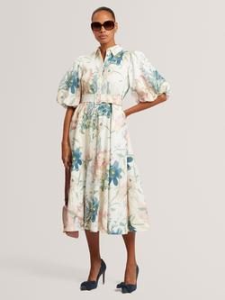 Ted Baker Breei Floral Shirt Midi Dress, White/Multi, White/Multi