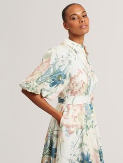 Ted Baker Breei Floral Shirt Midi Dress, White/Multi - view 2, White/Multi