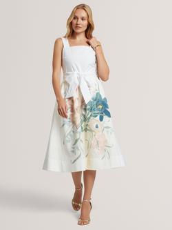 Ted Baker Gemha Floral Linen Rich Dress, White/Multi, White/Multi