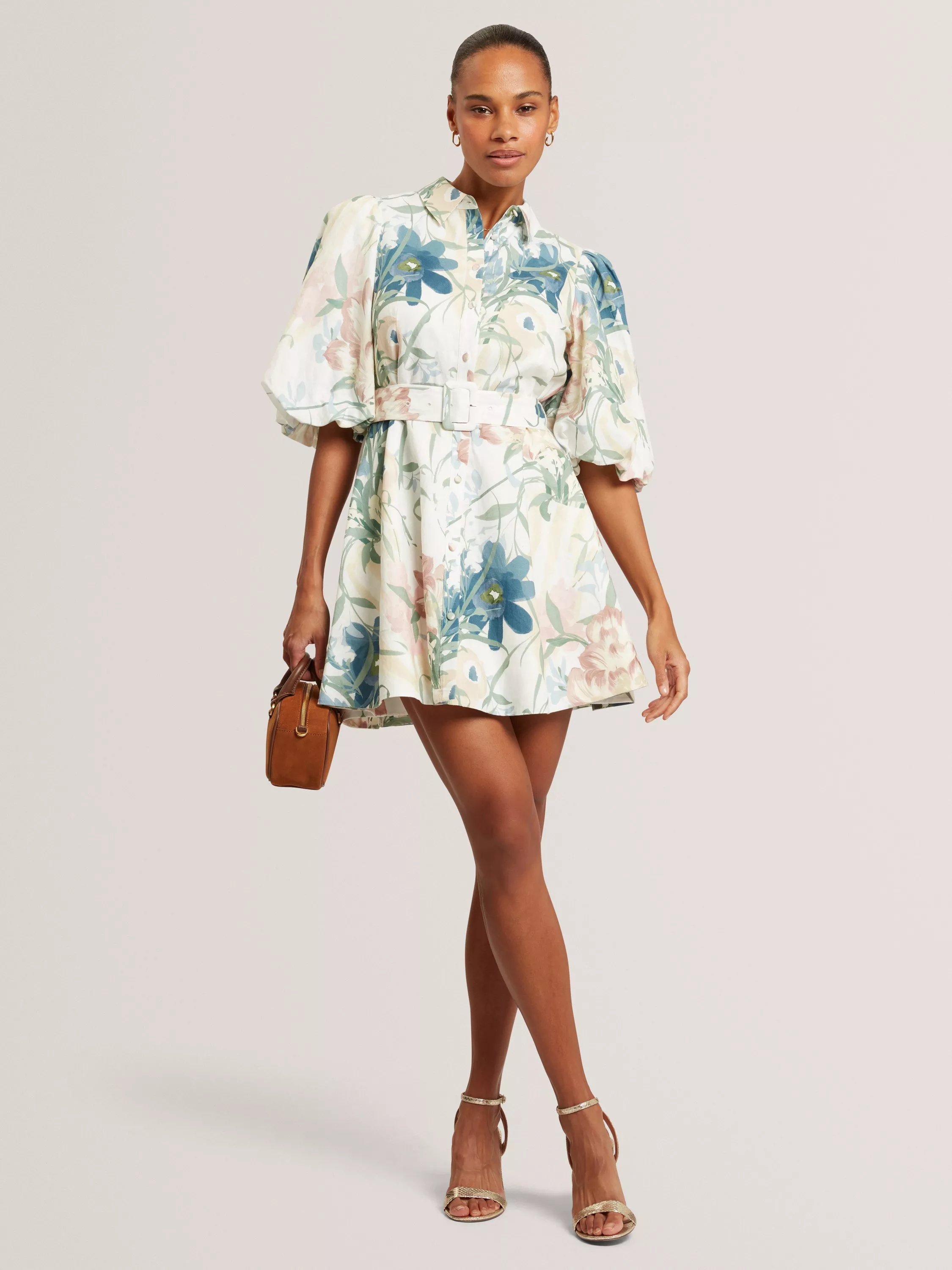 knee length dresses for ladies Jurua Long Sleeve Shirt Mini Dress White