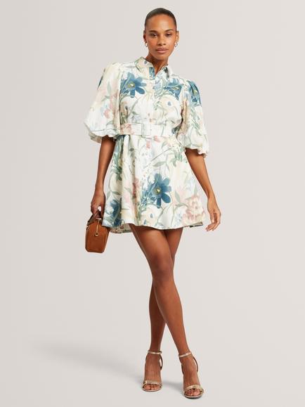 Ted Baker Olliivv Floral Linen Rich Midi Dress, White/Multi, White/Multi
