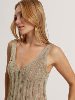 Ted Baker Zefria V-Neck Knitted Tank Top, Gold - view 2, Gold