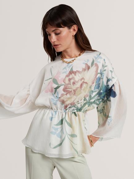 Ted Baker Ahlanza Floral Peplum Top, White/Multi - view 2, White/Multi