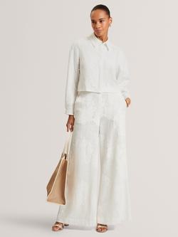 Ted Baker Basque Floral Wide Leg Trousers, White, White