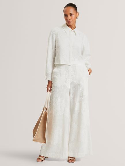 Ted Baker Basque Floral Wide Leg Trousers, White, White