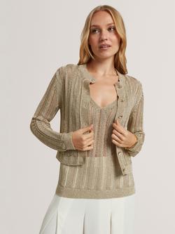 Ted Baker Hellenn Sparkle Ribbed Cardigan, Gold - view 2, Gold