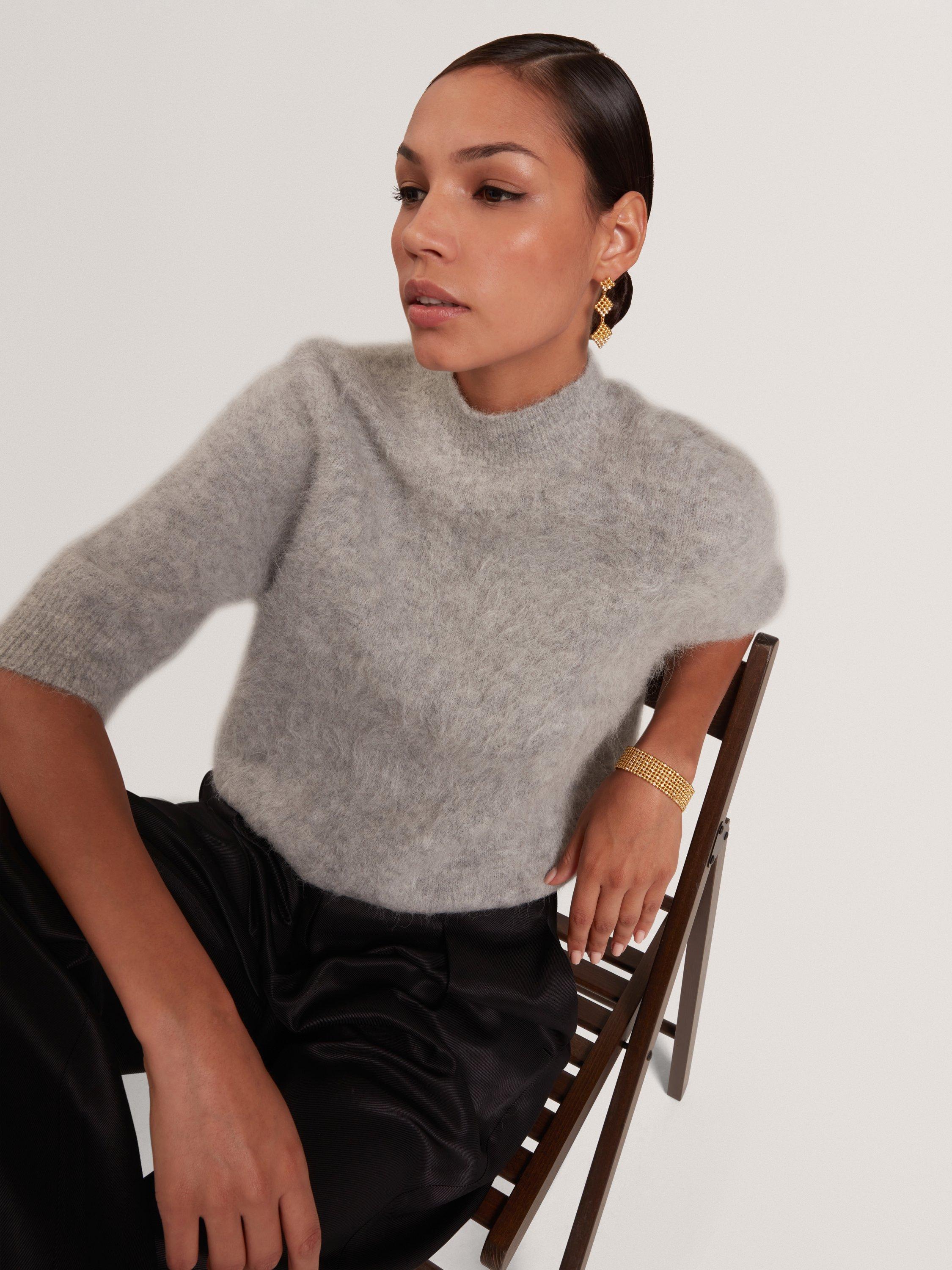 Product image 6 of 7, which shows Ted Baker Antata Short Sleeve Alpaca Blend Knit Jumper, Grey, 8