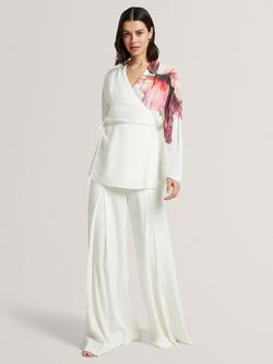 Ted Baker Joleene Floral Wrap Tie Detail Top, White, White