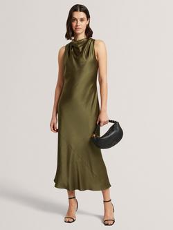 Ted Baker Liimaa Drape Midi Dress, Khaki, Khaki