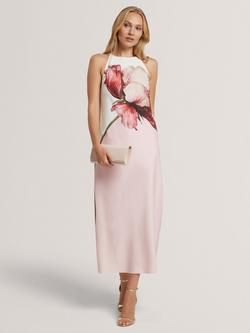 Ted Baker Lowela Halterneck Floral Midi Dress, Pink/Multi, Pink/Multi