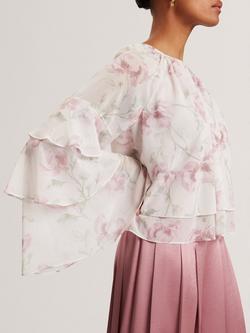 Ted Baker Rizaa Floral Ruffle Top, White/Pink - view 2, White/Pink