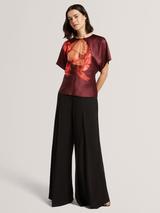 Ted Baker Orvanaa Flower Graphic Top, Burgundy/Orange