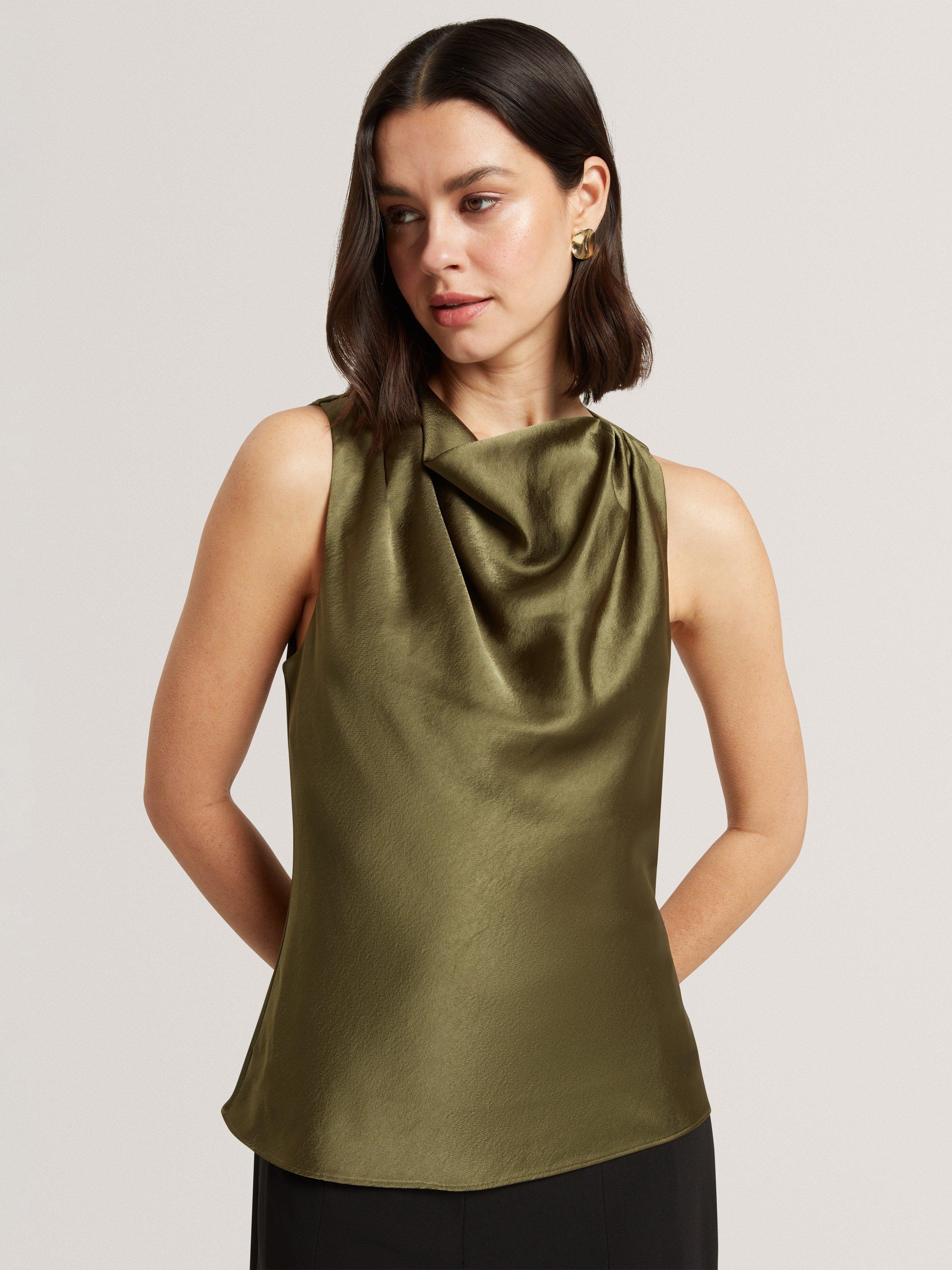 Product image 1 of 7, which shows Ted Baker Zepha Drape Neck Top, Khaki, 8