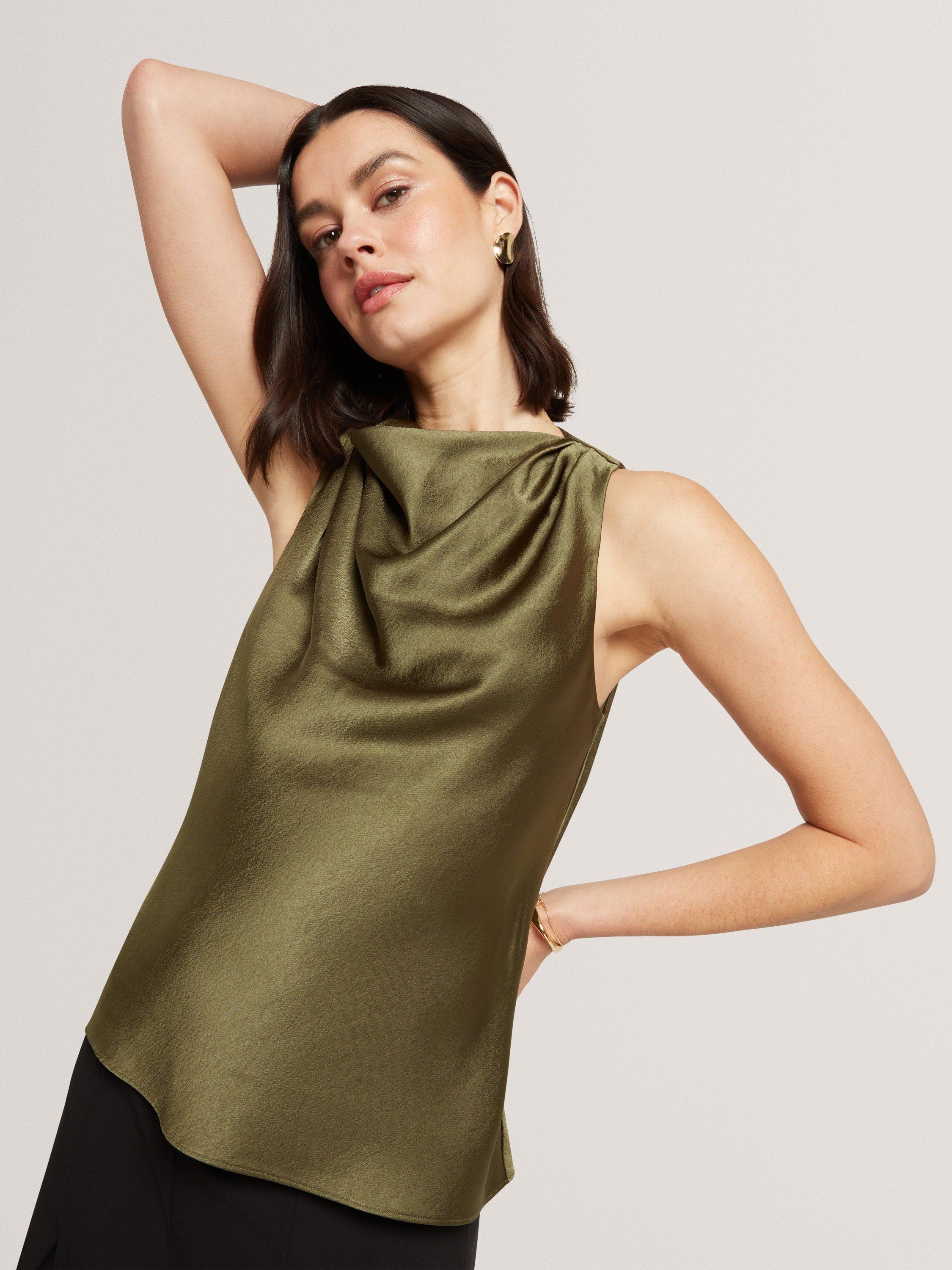 Product image 7 of 7, which shows Ted Baker Zepha Drape Neck Top, Khaki, 8