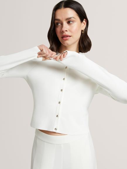 Ted Baker Vedla Crew Neck Cropped Cardigan, White - view 2, White