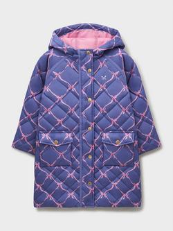 Crew Clothing Kids' Floral Quilted Jacket, Light Blue