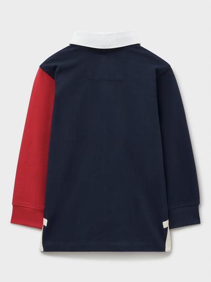 Crew Clothing Kids' Cotton Colour Block Rugby Shirt - view 2, Dark Red