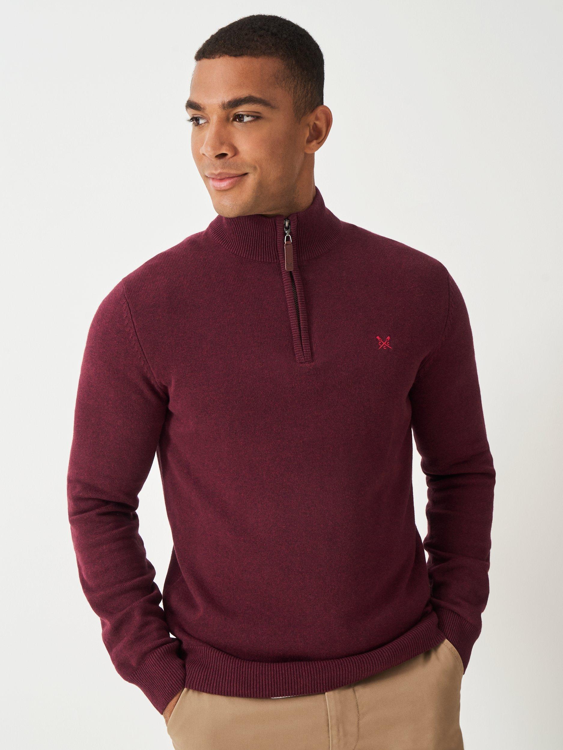 Product image 1 of 5, which shows Crew Clothing Cotton Half-Zip Jumper, Burgundy, XS