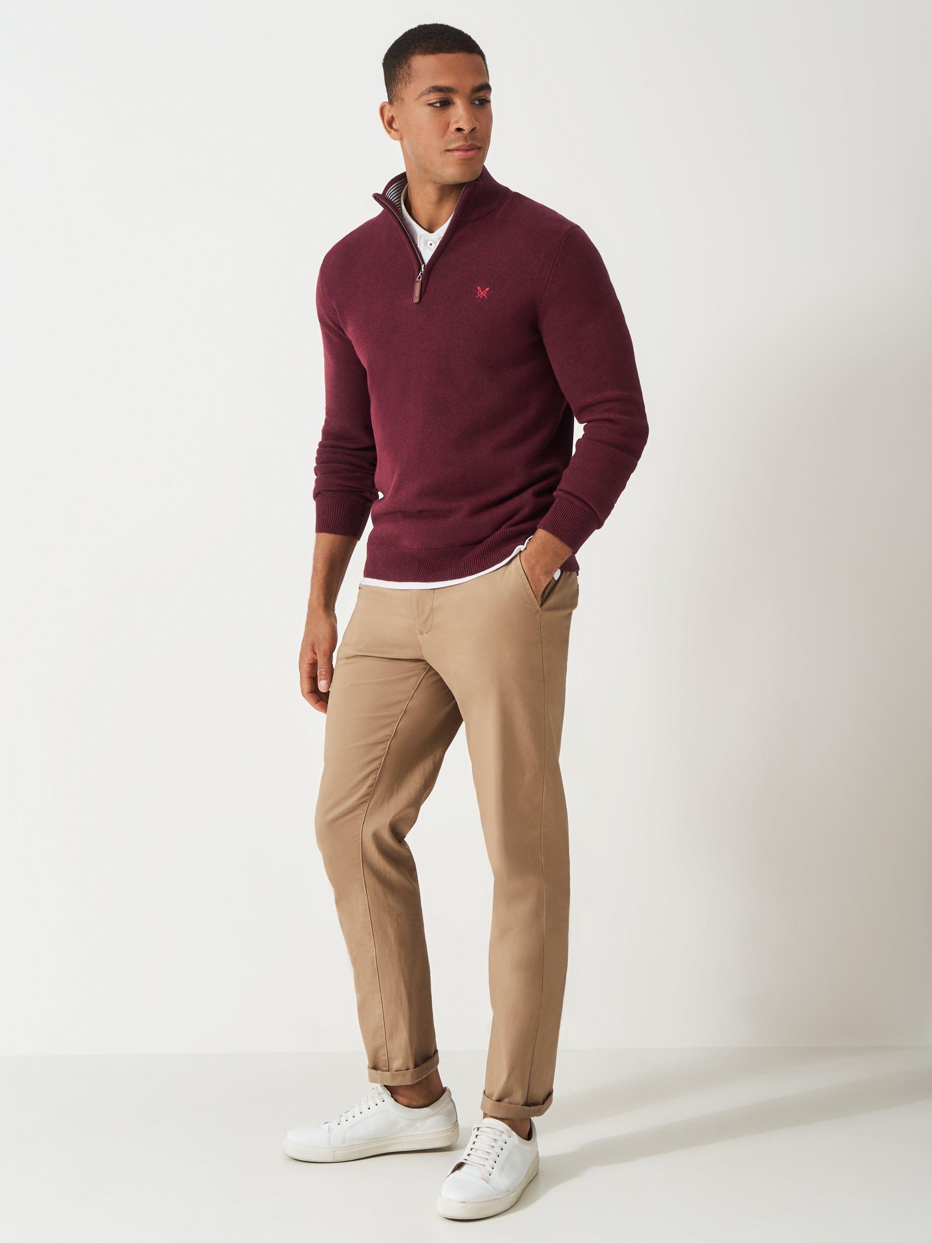 Product image 3 of 5, which shows Crew Clothing Cotton Half-Zip Jumper, Burgundy, XS