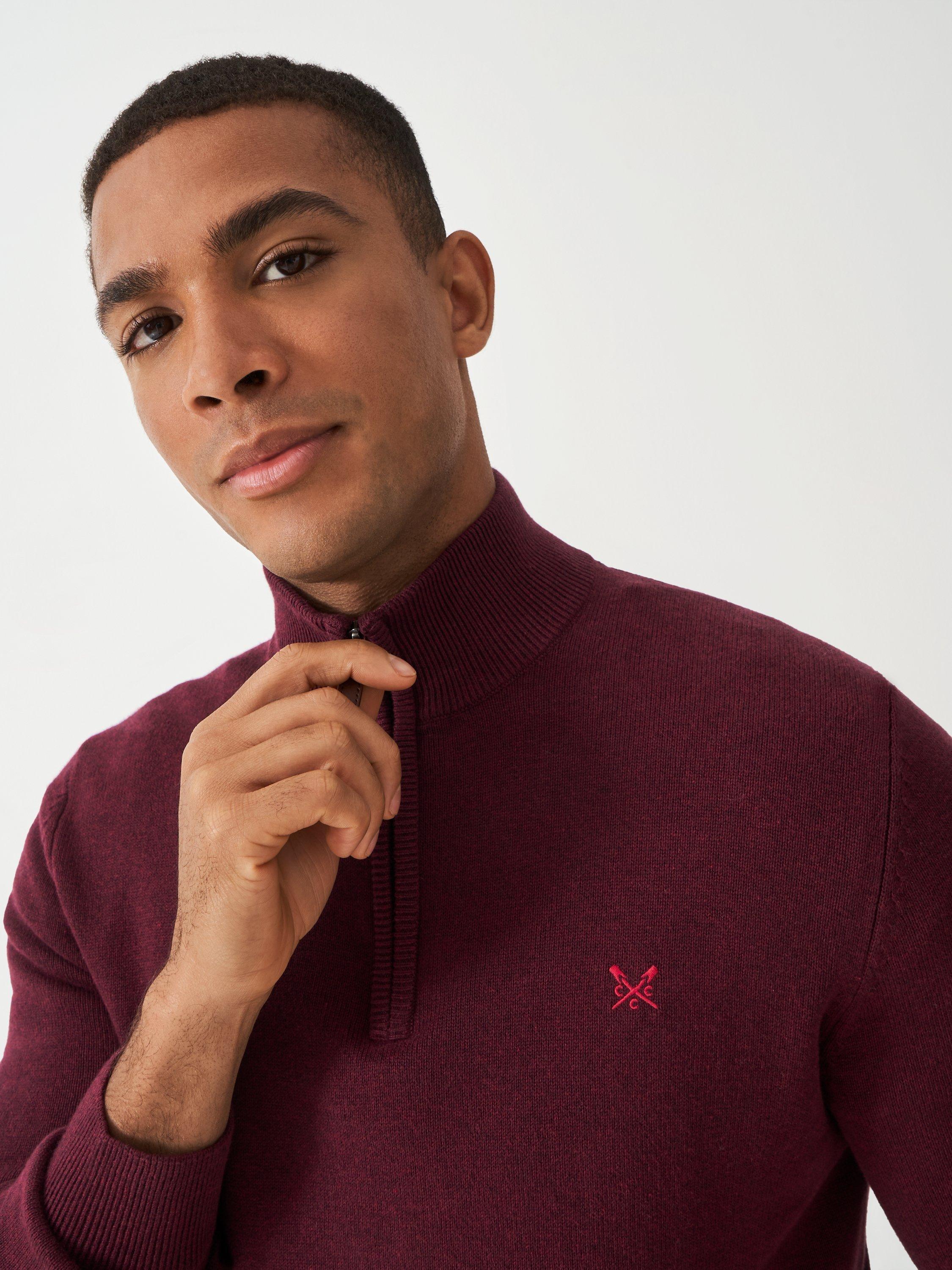 Product image 4 of 5, which shows Crew Clothing Cotton Half-Zip Jumper, Burgundy, XS