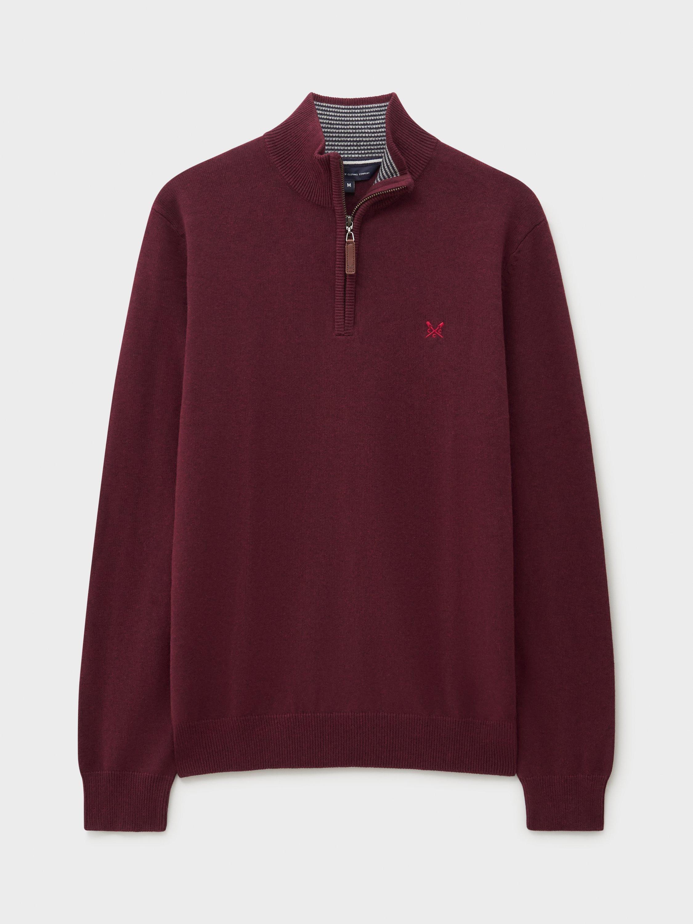Product image 5 of 5, which shows Crew Clothing Cotton Half-Zip Jumper, Burgundy, XS
