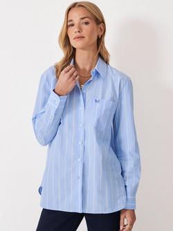 Crew Clothing Cotton Stripe Long Sleeve Collar Shirt Blouse, Bright Blue