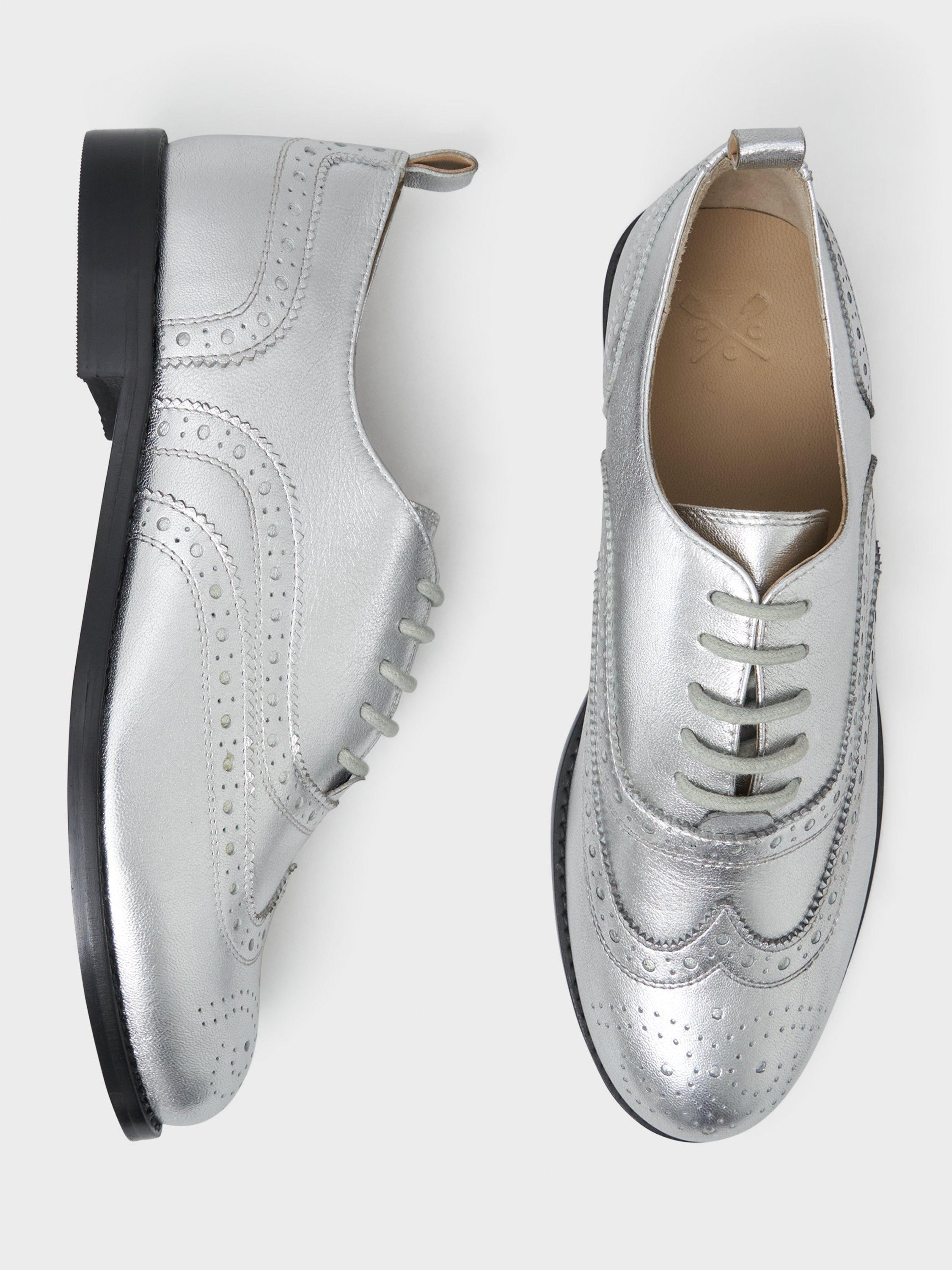Product image 3 of 4, which shows Crew Clothing Leather Flat Heel Round Toe Brogues , Silver, 8