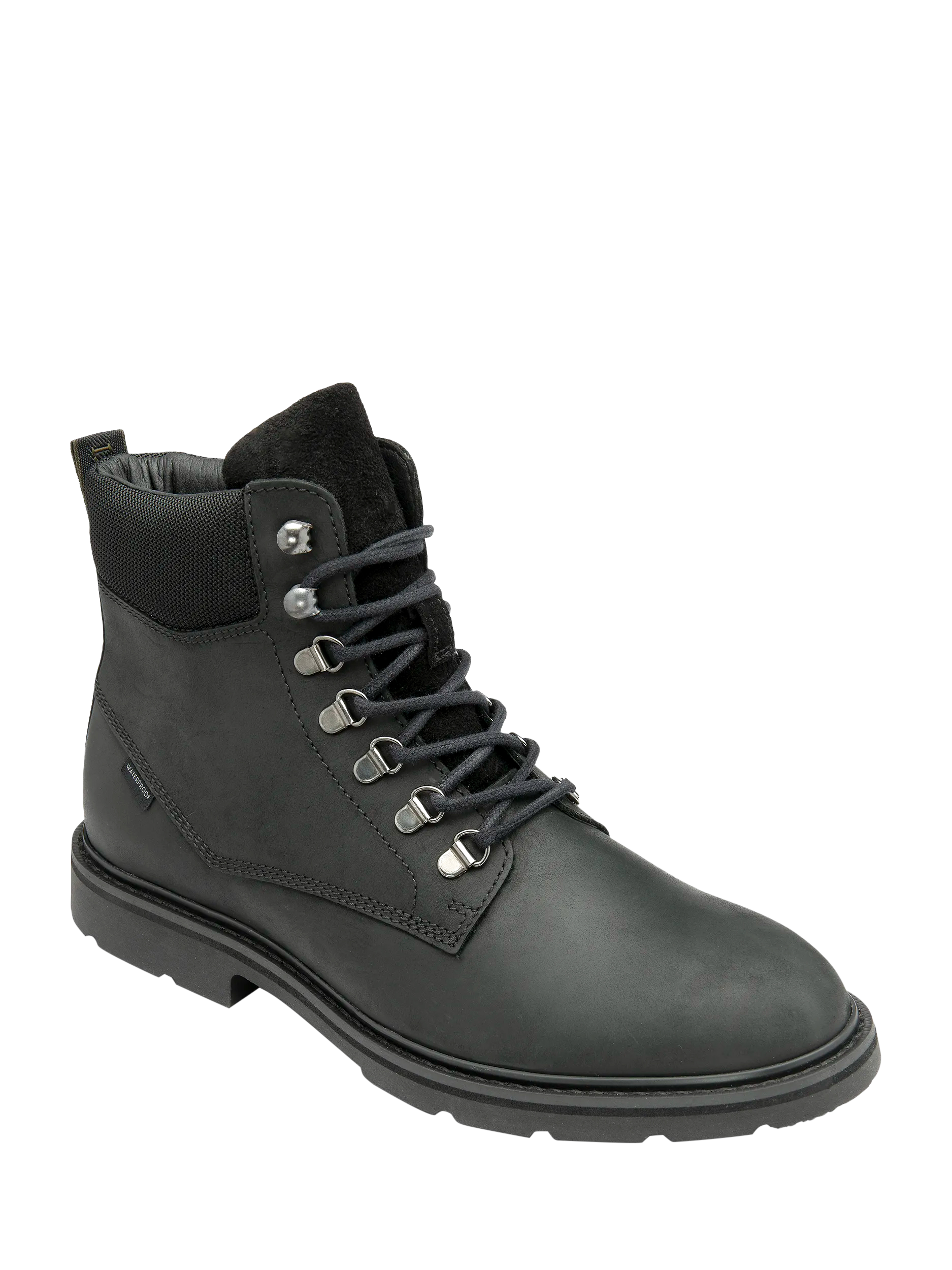 Product image 2 of 3, which shows Loake Nevis Nubuck Leather Waterproof Derby Boots, Black Oiled, 6