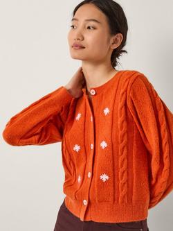 Monsoon Enya Floral Cardigan, Orange, Orange