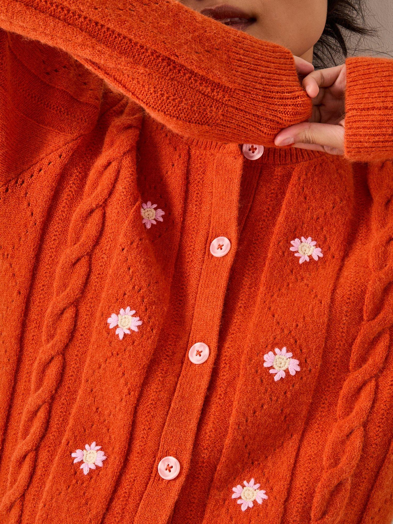 Product image 4 of 5, which shows Monsoon Enya Floral Cardigan, Orange, S