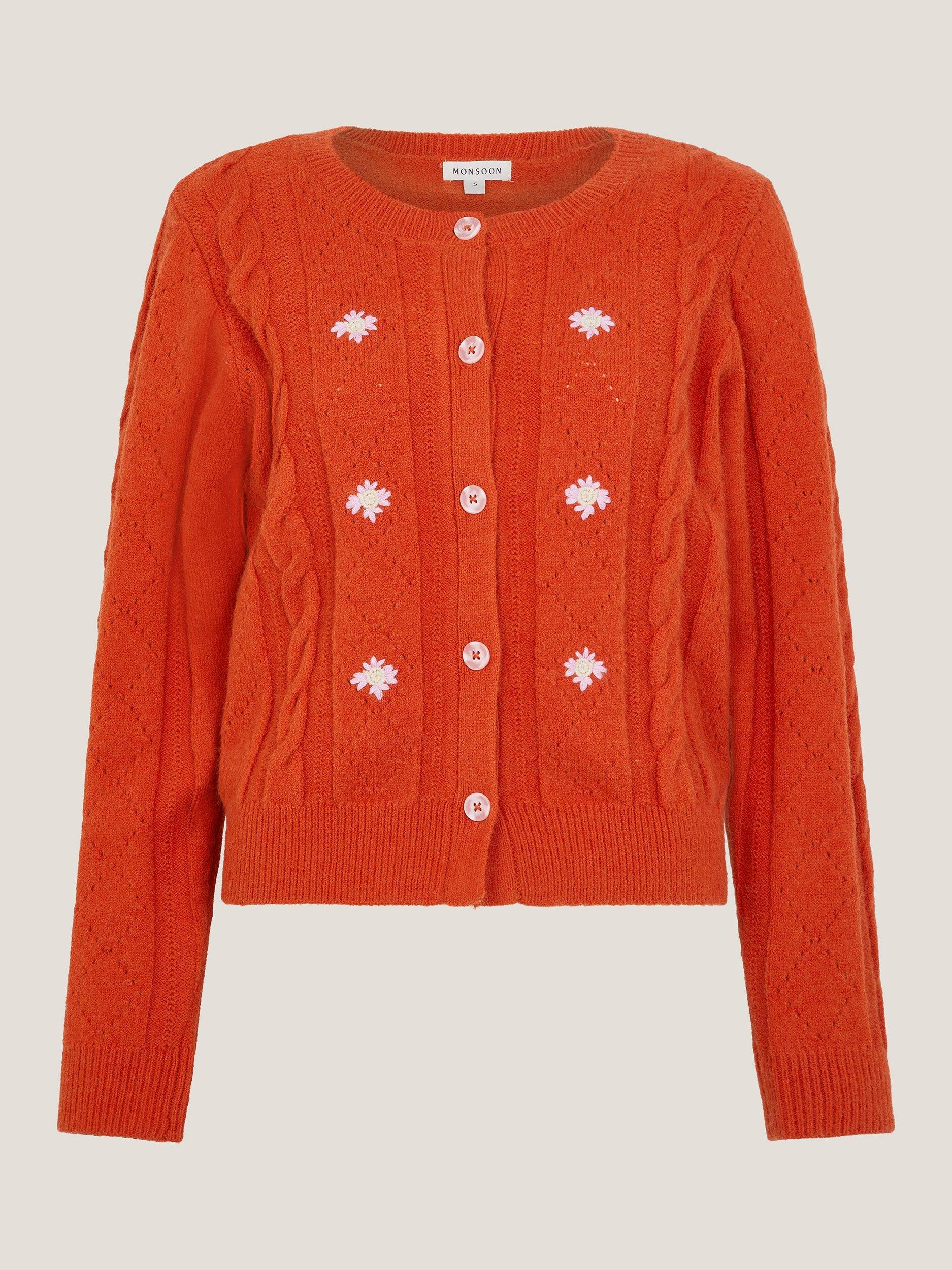 Product image 5 of 5, which shows Monsoon Enya Floral Cardigan, Orange, S