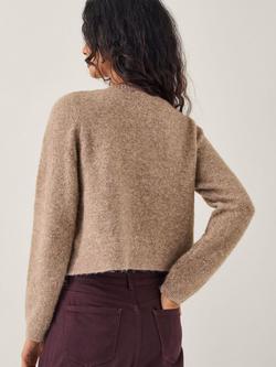 Monsoon Evie Contrast Stitch Cardigan, Mink - view 2, Mink