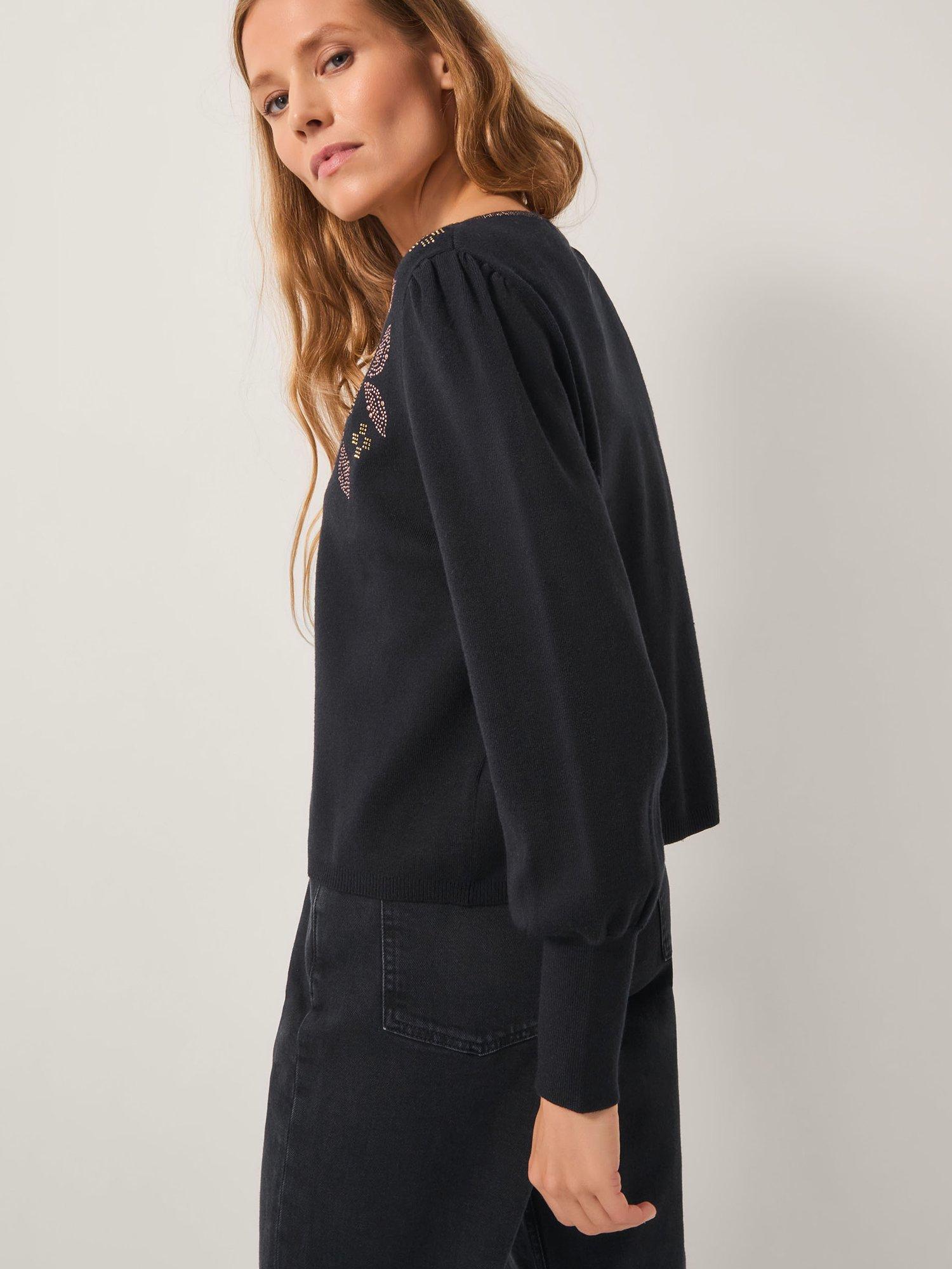 Product image 2 of 5, which shows Monsoon Hal Floral Cardigan, Black, S