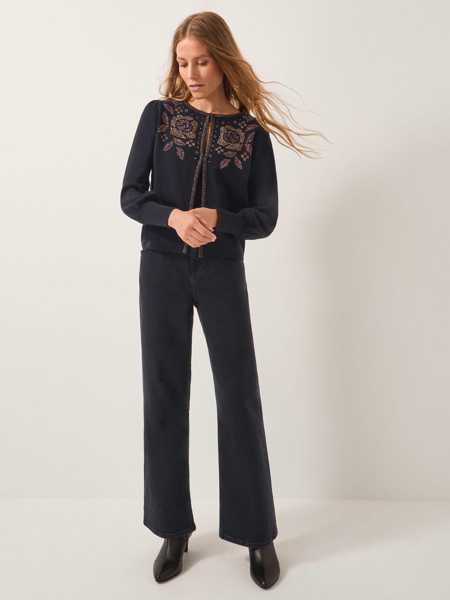 Product image 3 of 5, which shows Monsoon Hal Floral Cardigan, Black, S