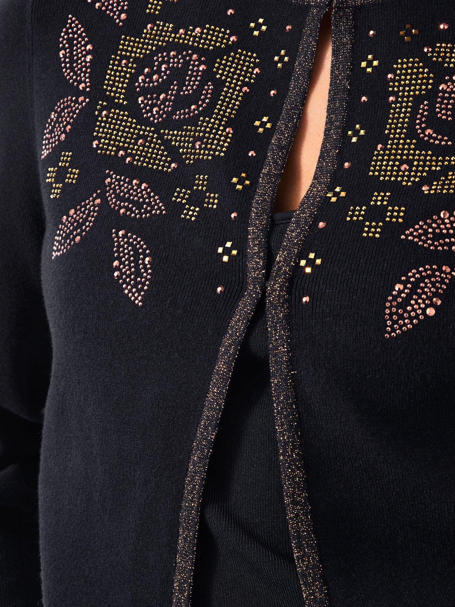 Product image 4 of 5, which shows Monsoon Hal Floral Cardigan, Black, S