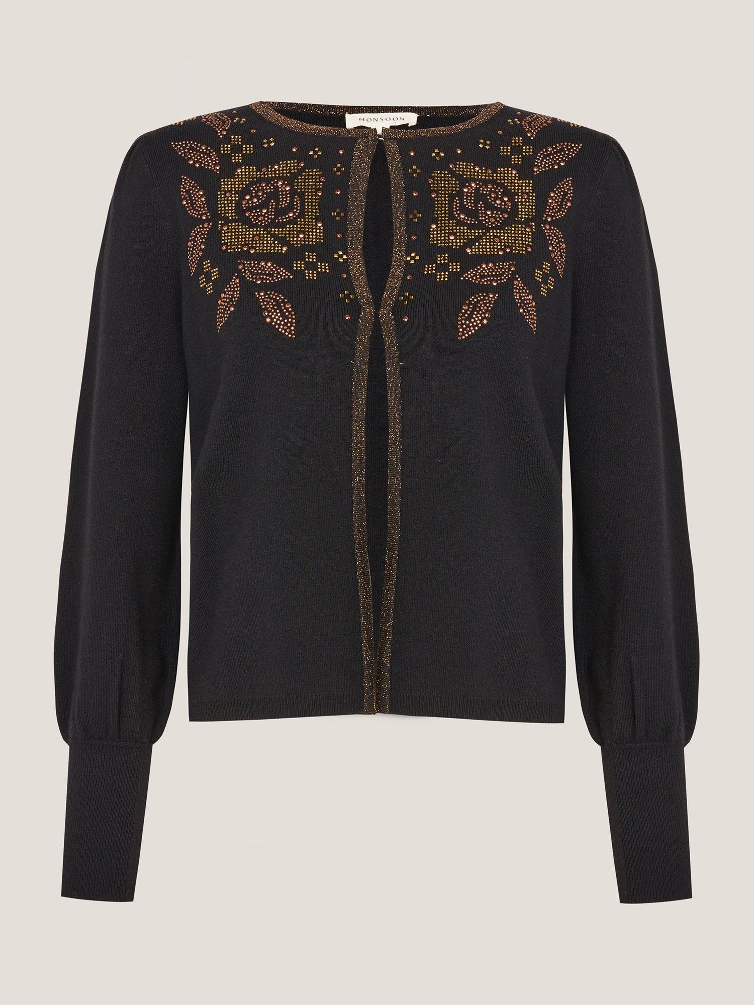 Product image 5 of 5, which shows Monsoon Hal Floral Cardigan, Black, S