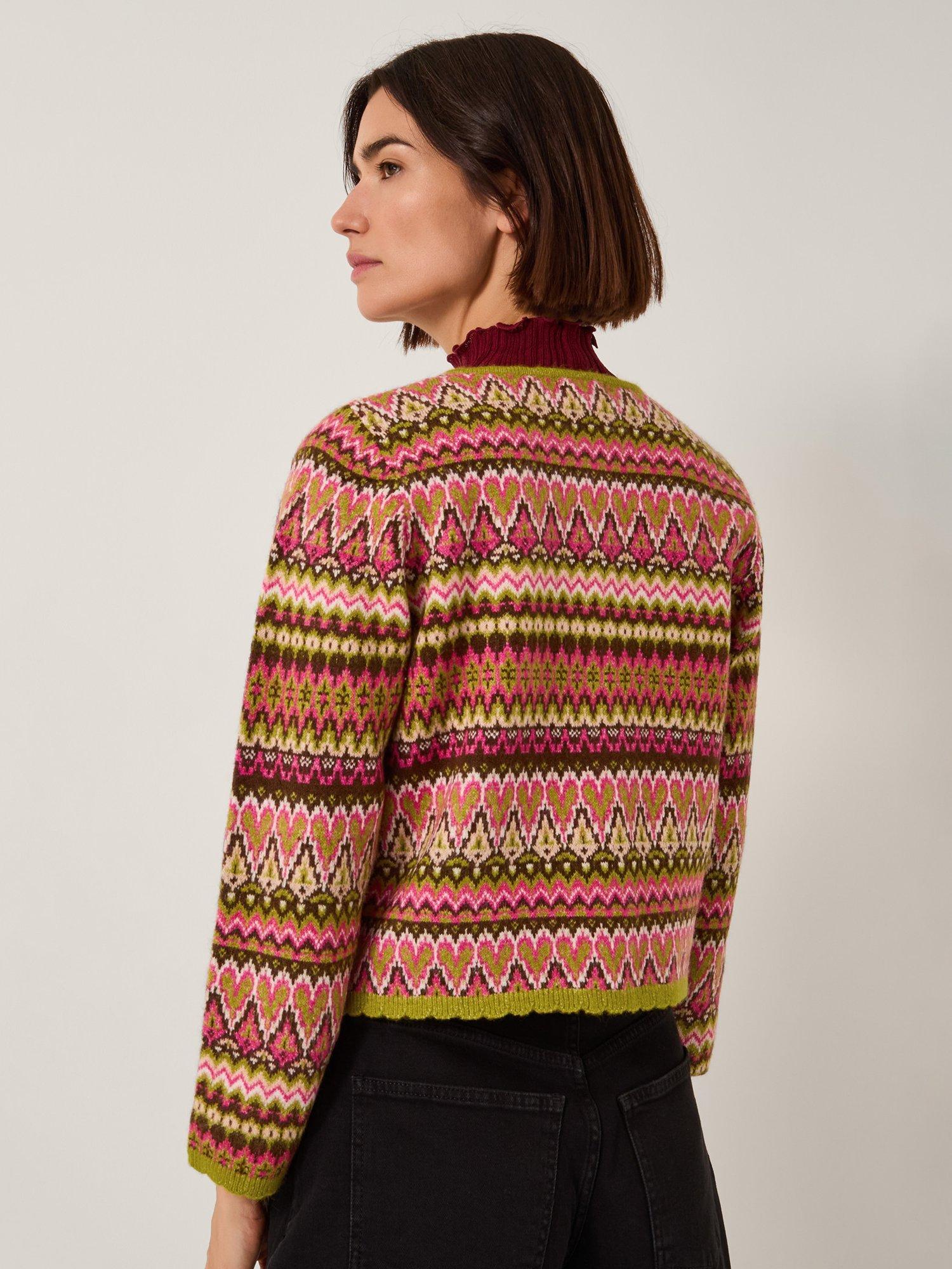 Product image 2 of 5, which shows Monsoon Fiona Fair Isle Cardigan, Pink/Multi, L