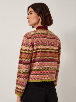 Monsoon Fiona Fair Isle Cardigan, Pink/Multi - view 2, Pink/Multi