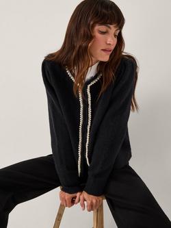 Monsoon Pia Pearl Embellished Cardigan, Navy, Navy