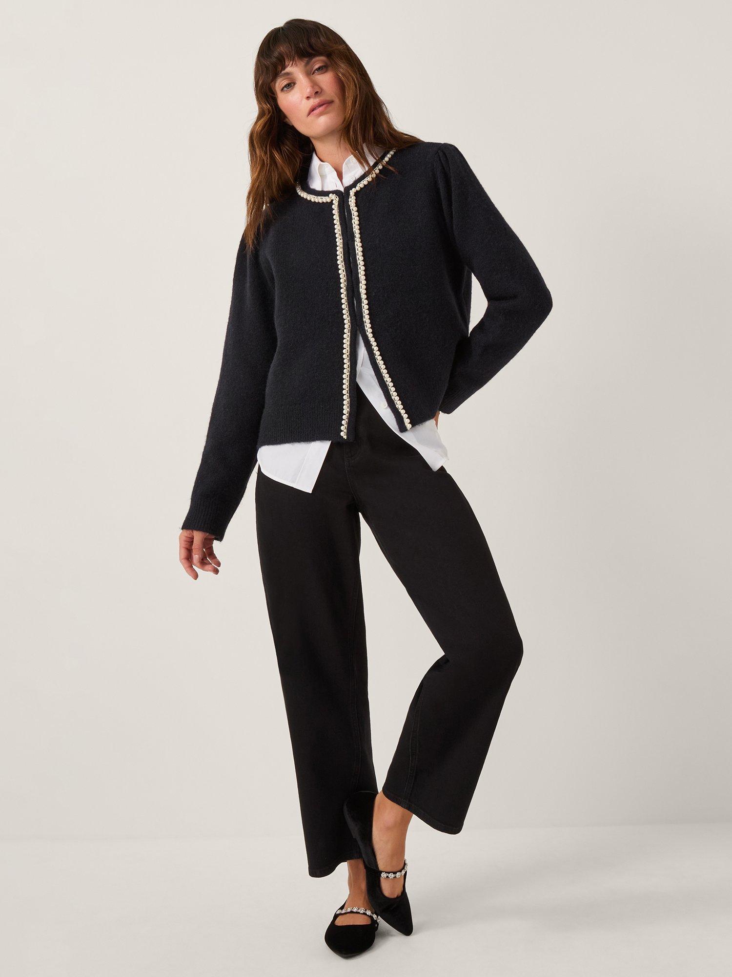Product image 3 of 5, which shows Monsoon Pia Pearl Embellished Cardigan, Navy, S